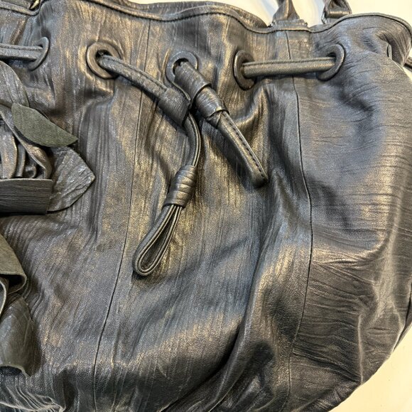 Vince Camuto Black Leather Shoulder Bag Purse with Flowers Leather+Jaquard - Picture 3 of 11